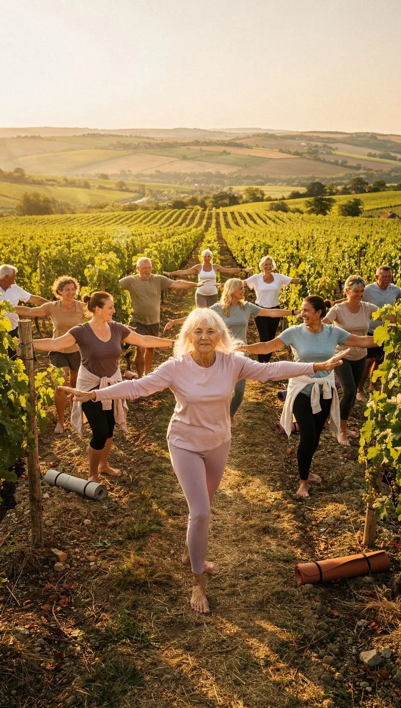 Idős nő, aki egy edző által vezetett online programon vesz részt, figyelmesen hallgatva.