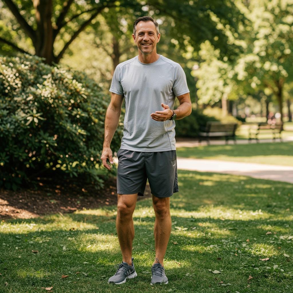 Kényelmes edzőcipőben végzett gyakorlatok, amelyek célja a mozgás javítása és a fájdalom enyhítése.